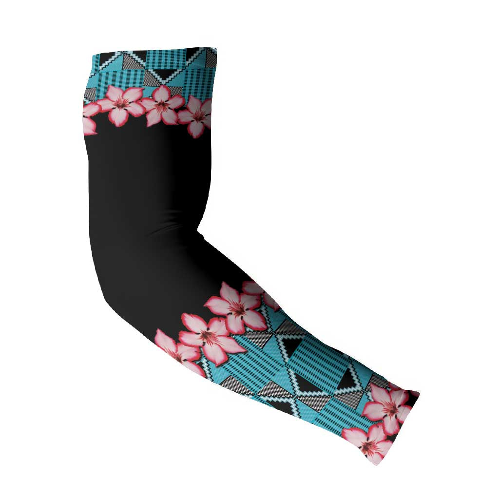 African Adenium Multiflorum Flowers Arm Sleeves with Kente Style