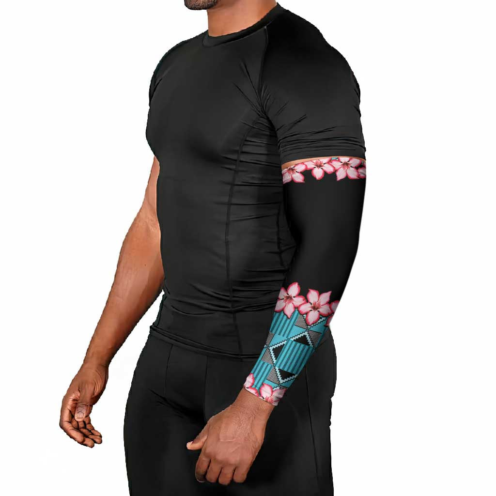 African Adenium Multiflorum Flowers Arm Sleeves with Kente Style