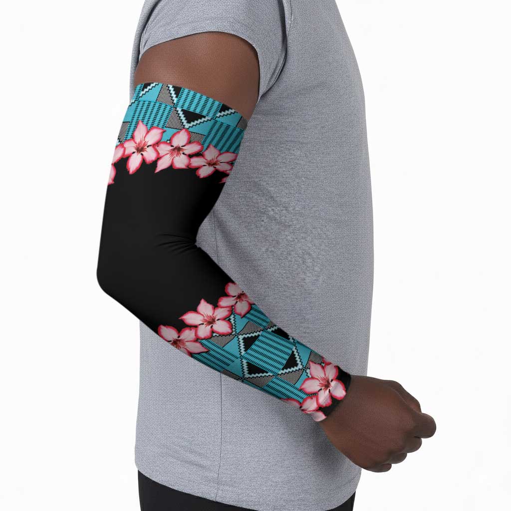 African Adenium Multiflorum Flowers Arm Sleeves with Kente Style