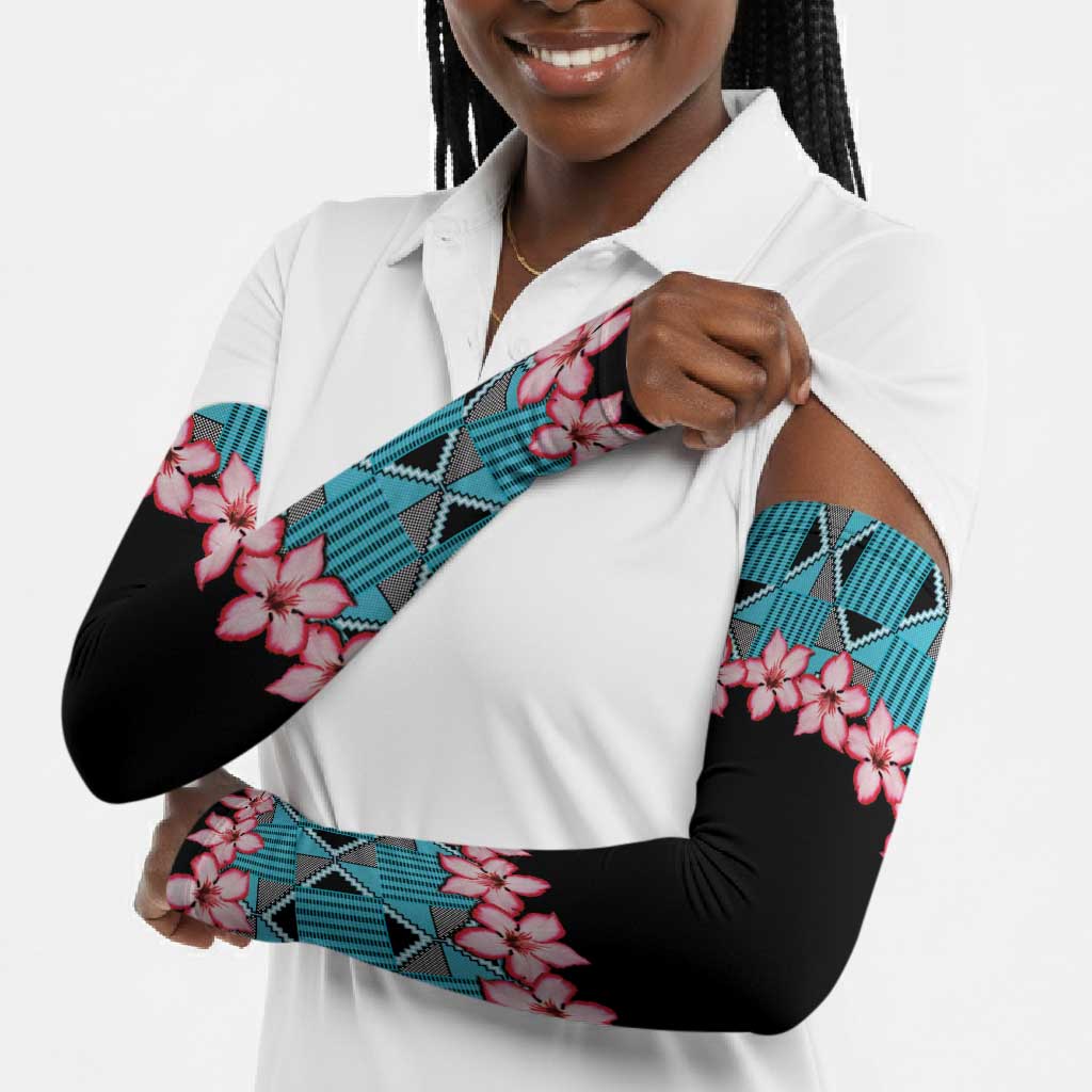 African Adenium Multiflorum Flowers Arm Sleeves with Kente Style