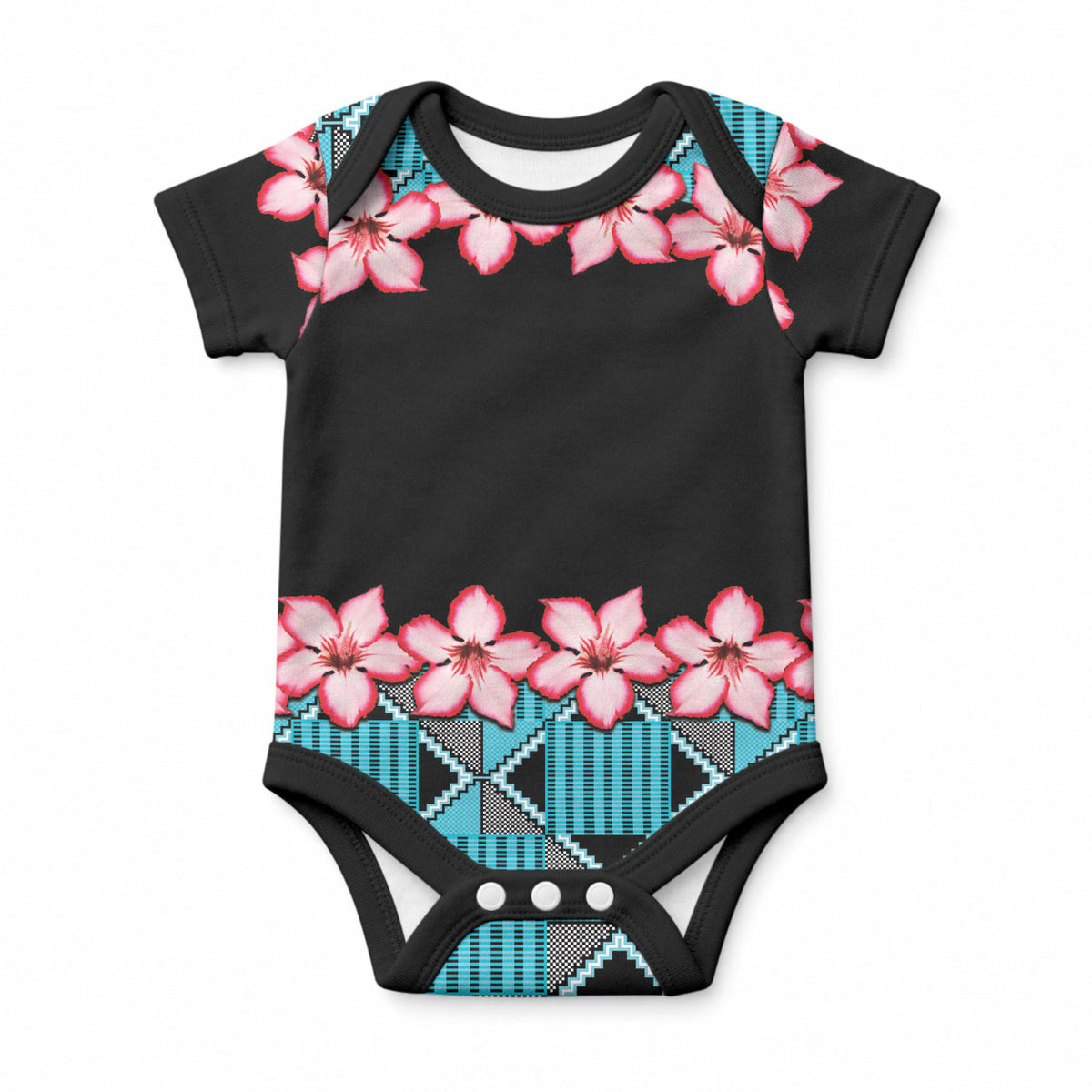 African Adenium Multiflorum Flowers Baby Onesie with Kente Style