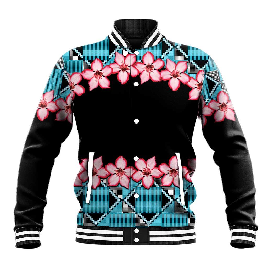 African Adenium Multiflorum Flowers Baseball Jacket with Kente Style