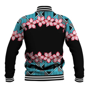 African Adenium Multiflorum Flowers Baseball Jacket with Kente Style