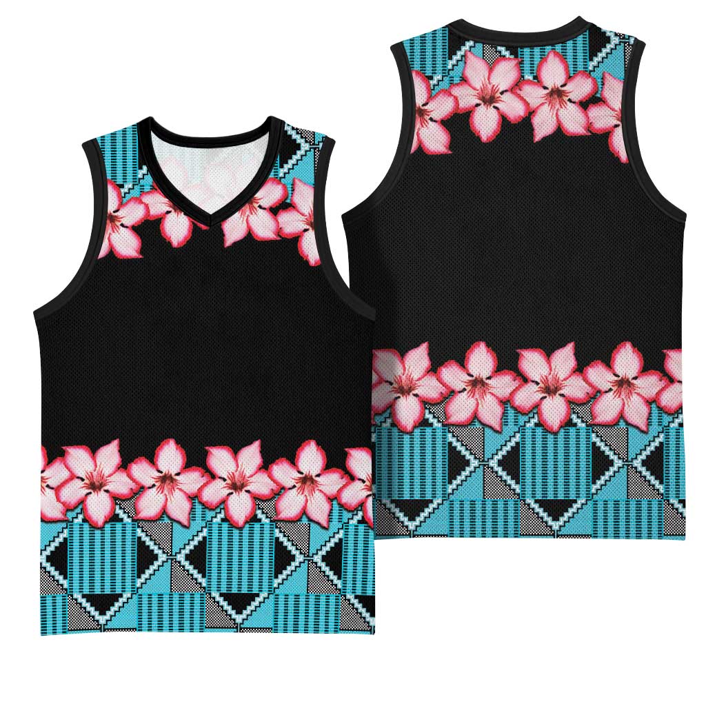 African Adenium Multiflorum Flowers Basketball Jersey with Kente Style LT9