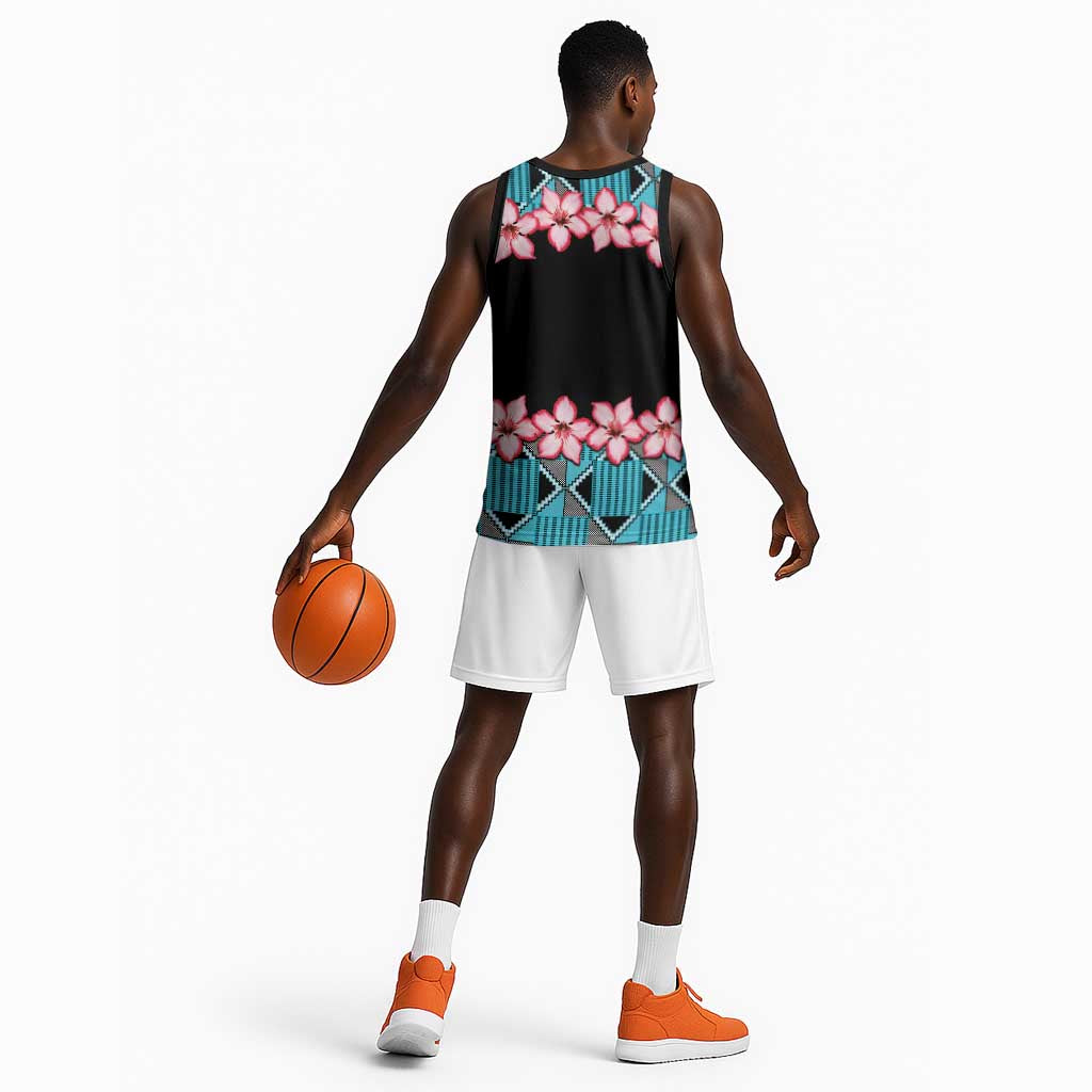 African Adenium Multiflorum Flowers Basketball Jersey with Kente Style LT9