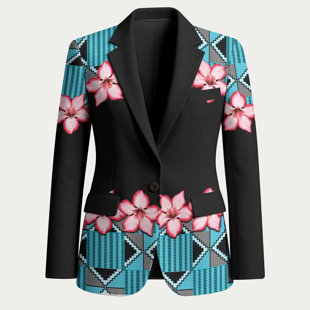 African Adenium Multiflorum Flowers Blazer with Kente Style