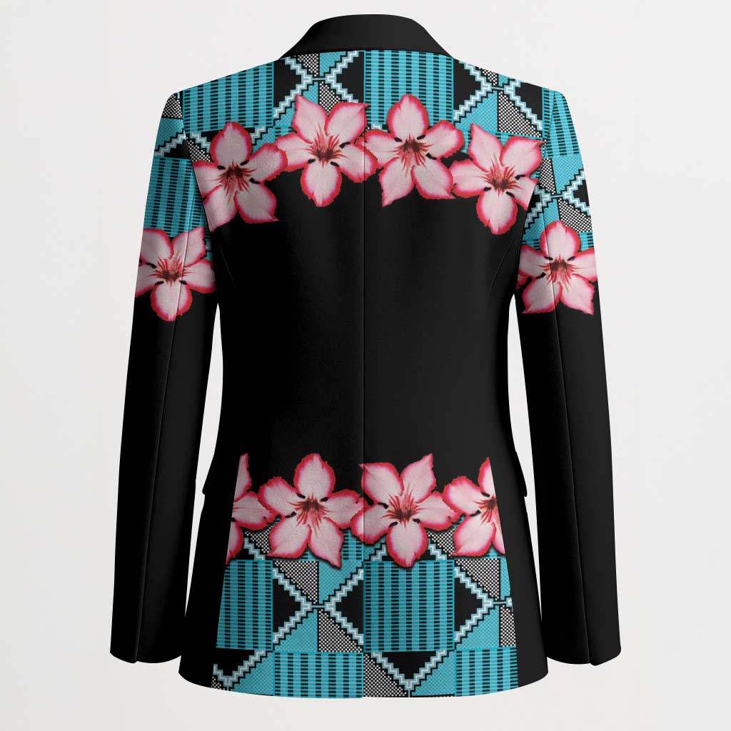 African Adenium Multiflorum Flowers Blazer with Kente Style
