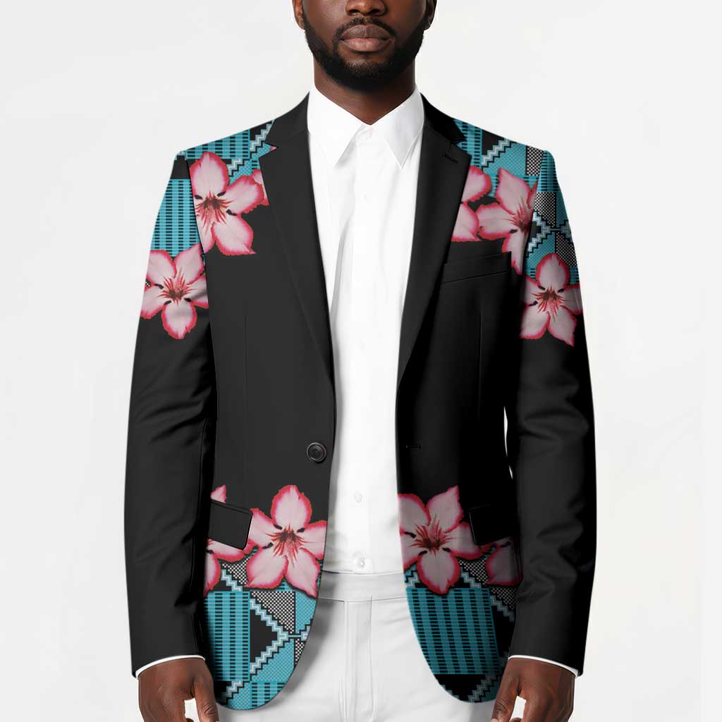 African Adenium Multiflorum Flowers Blazer with Kente Style