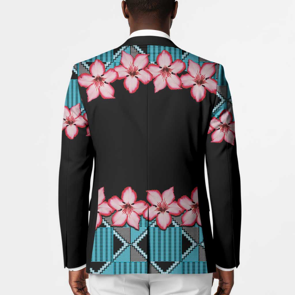 African Adenium Multiflorum Flowers Blazer with Kente Style