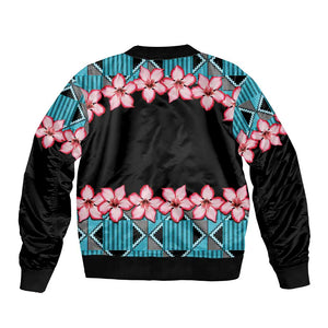 African Adenium Multiflorum Flowers Bomber Jacket with Kente Style