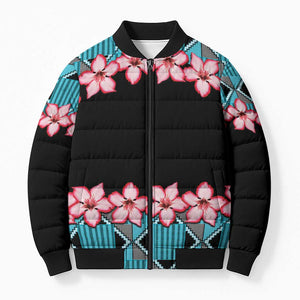 African Adenium Multiflorum Flowers Bomber Puffer Jacket with Kente Style
