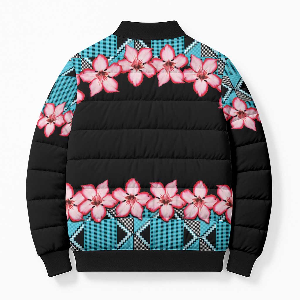 African Adenium Multiflorum Flowers Bomber Puffer Jacket with Kente Style