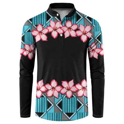 African Adenium Multiflorum Flowers Button Sweatshirt with Kente Style