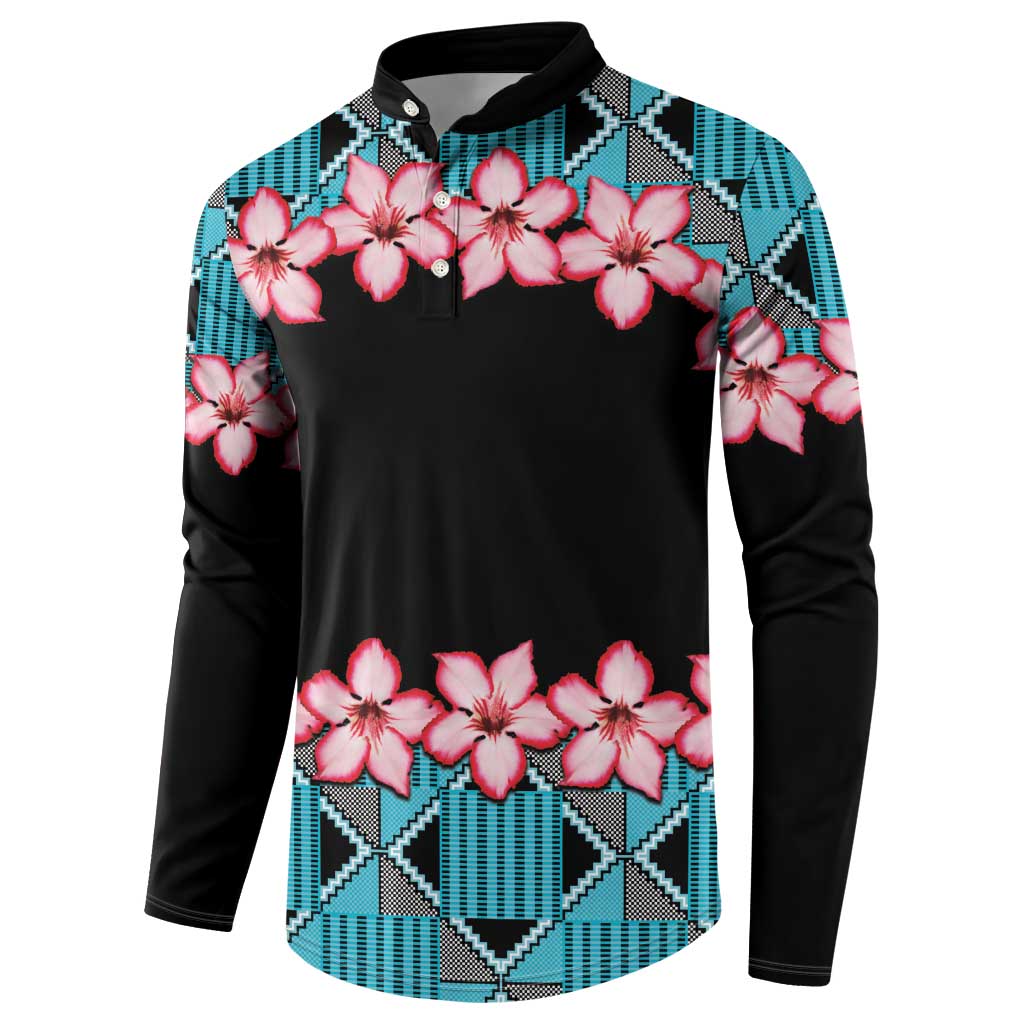 African Adenium Multiflorum Flowers Button Sweatshirt with Kente Style