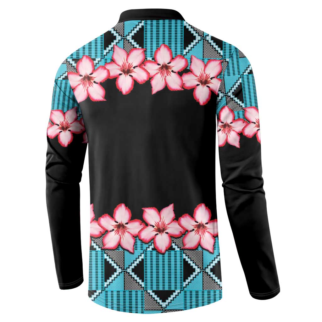 African Adenium Multiflorum Flowers Button Sweatshirt with Kente Style