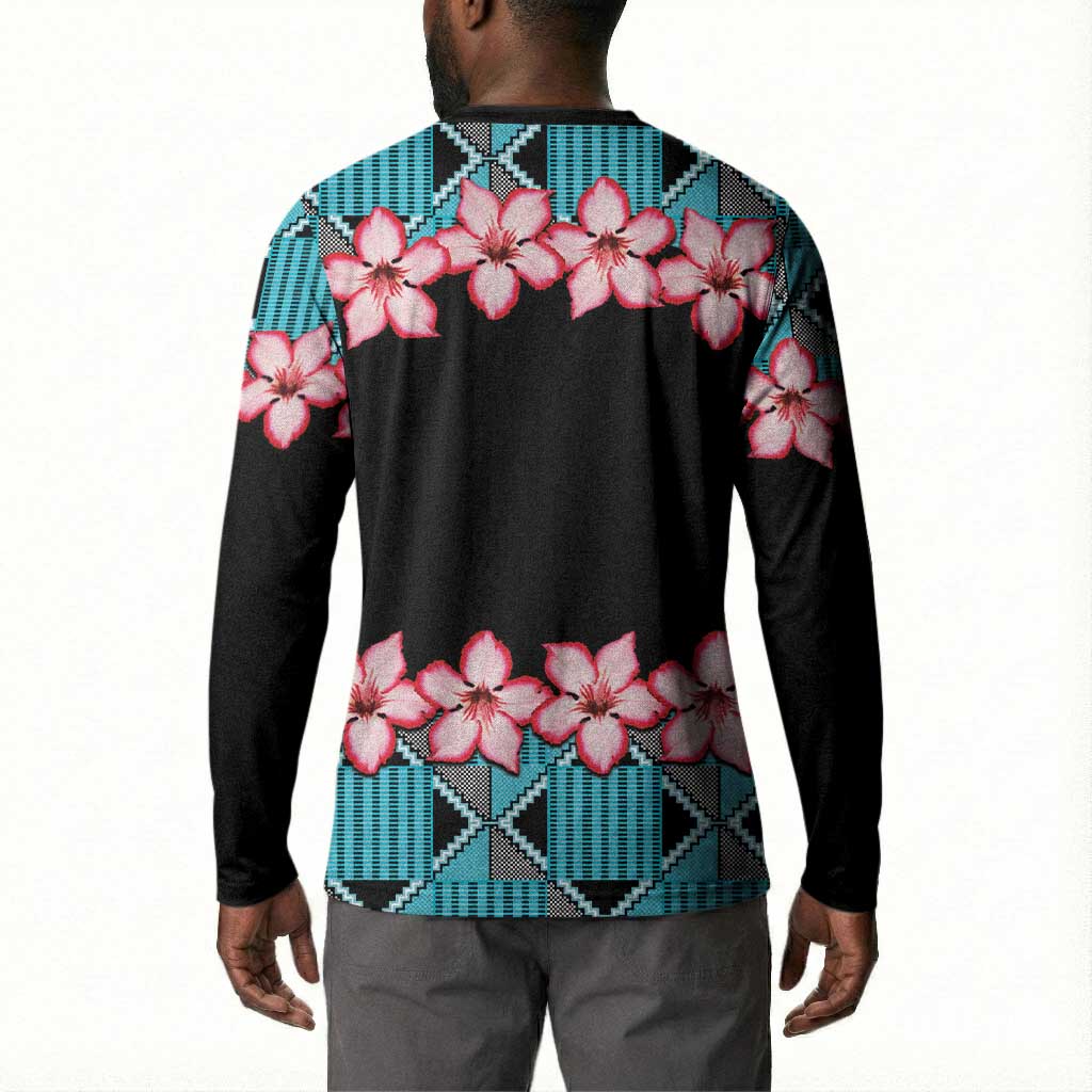 African Adenium Multiflorum Flowers Button Sweatshirt with Kente Style