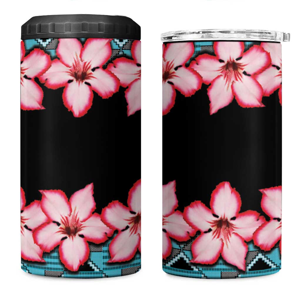 African Adenium Multiflorum Flowers 4 in 1 Can Cooler Tumbler with Kente Style