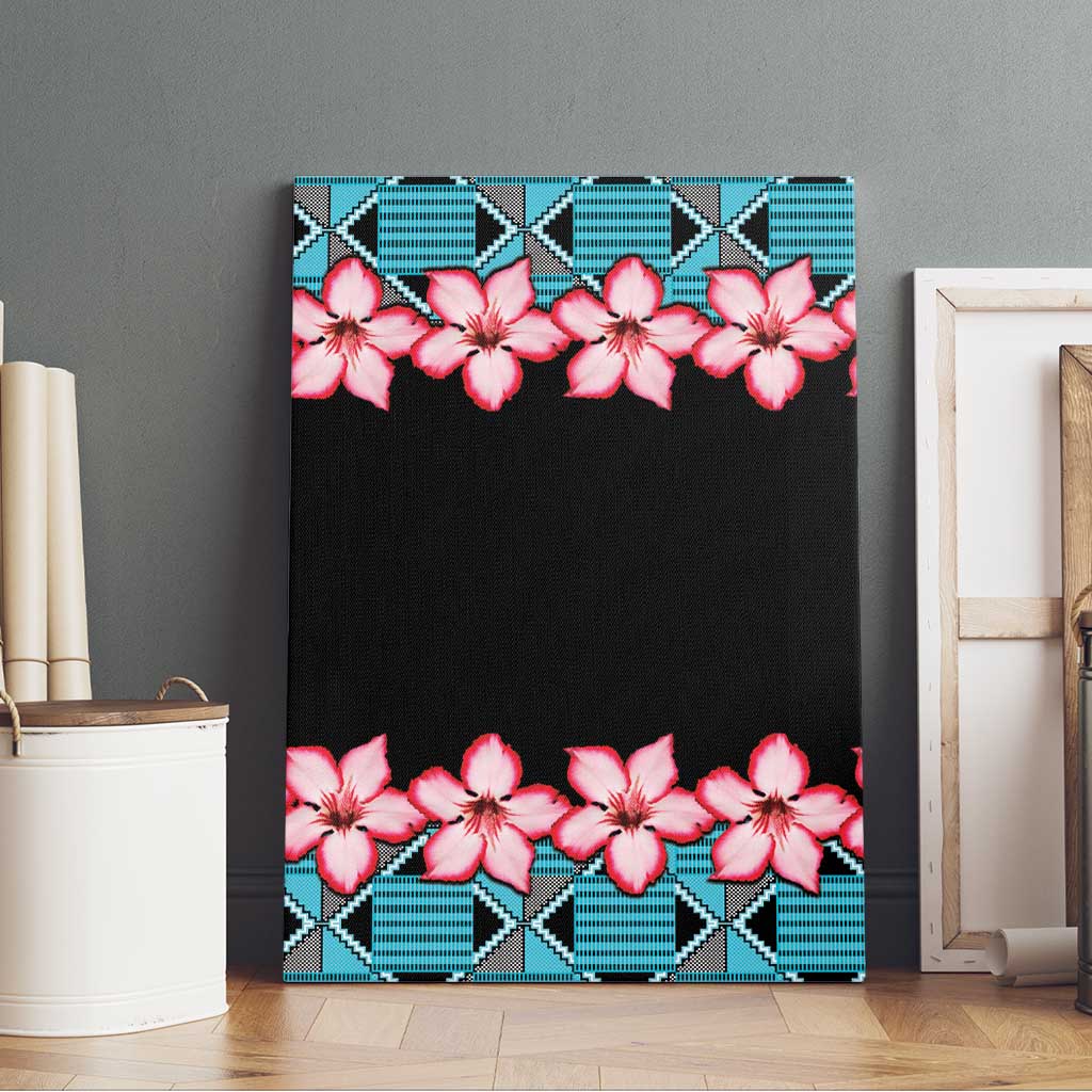 African Adenium Multiflorum Flowers Canvas Wall Art with Kente Style