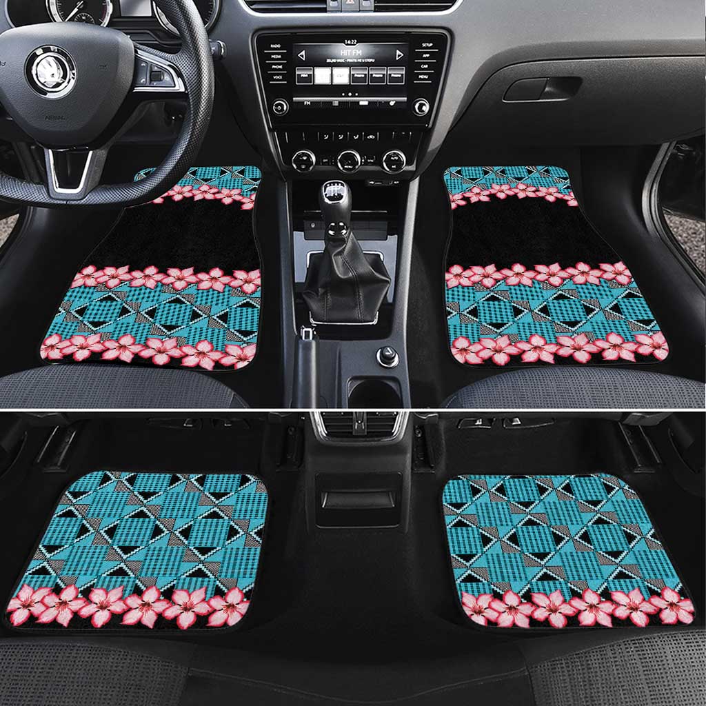 African Adenium Multiflorum Flowers Car Mats with Kente Style