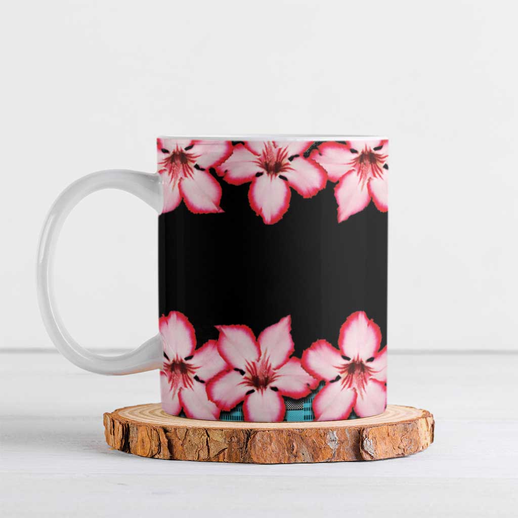 African Adenium Multiflorum Flowers Ceramic Mug with Kente Style