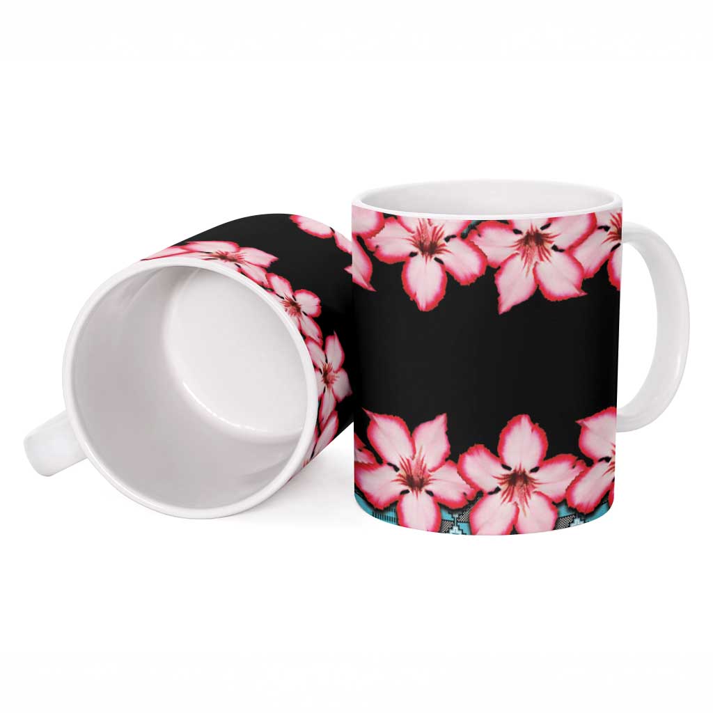 African Adenium Multiflorum Flowers Ceramic Mug with Kente Style