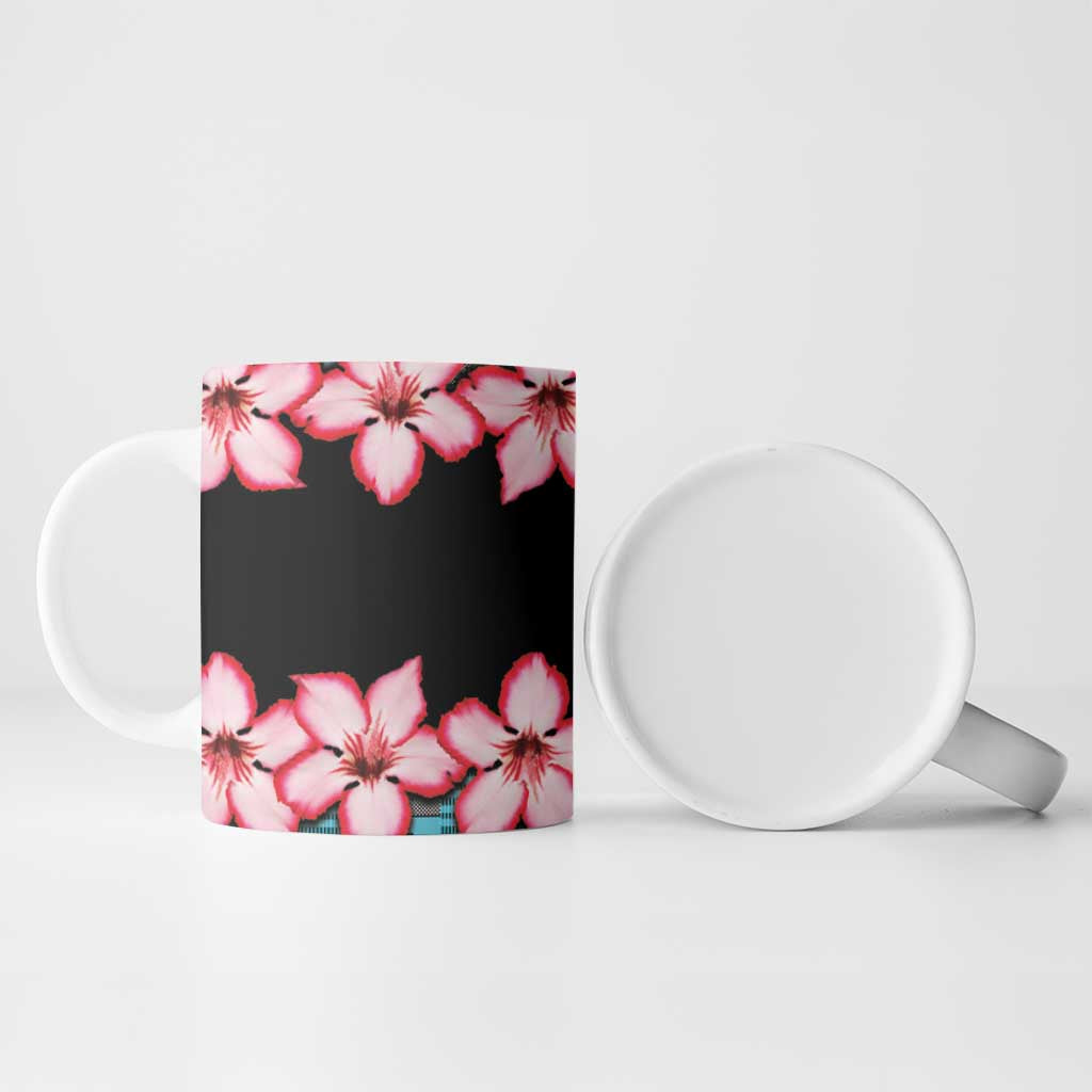 African Adenium Multiflorum Flowers Ceramic Mug with Kente Style