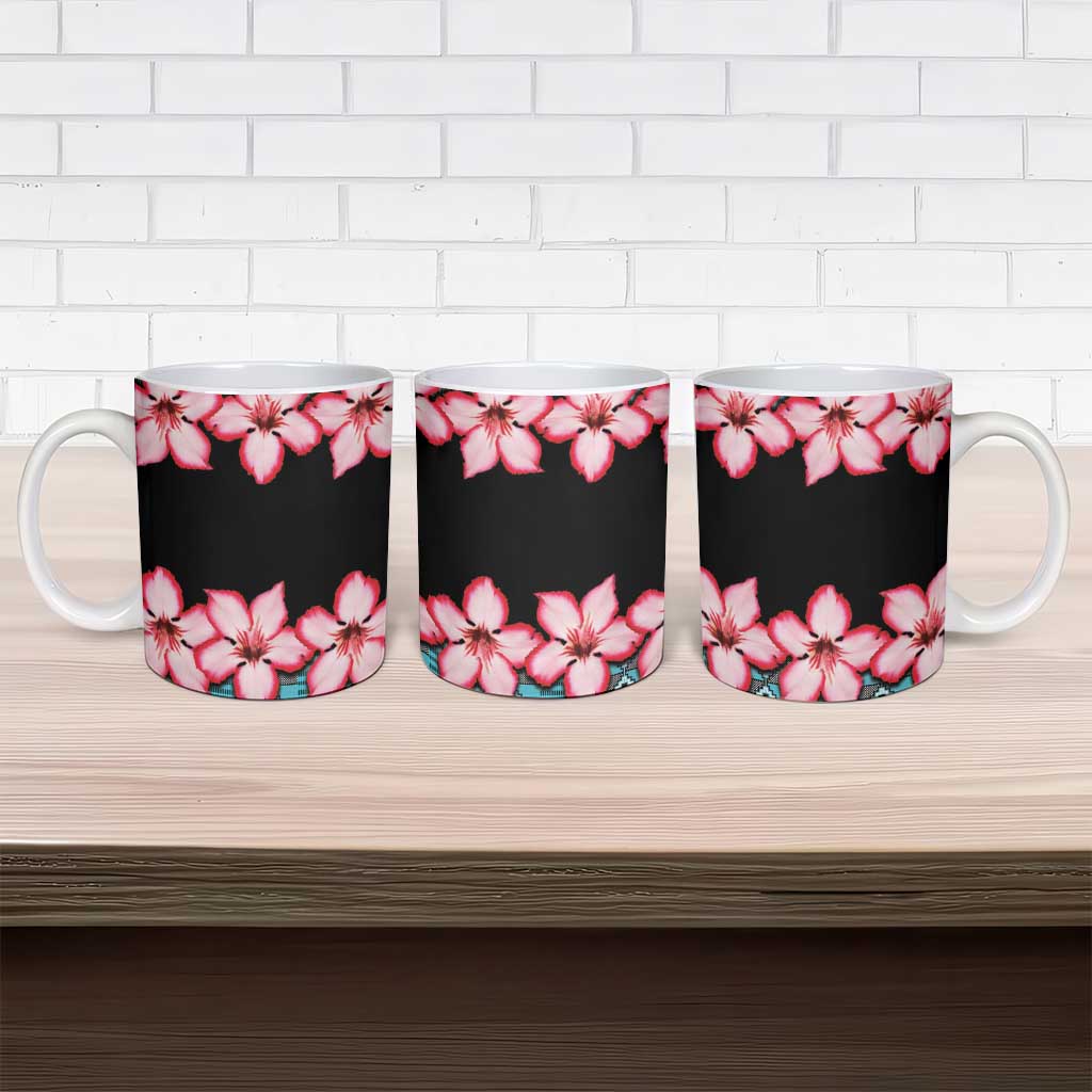 African Adenium Multiflorum Flowers Ceramic Mug with Kente Style