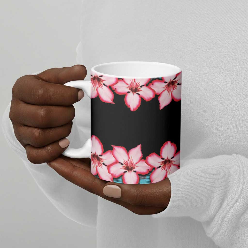 African Adenium Multiflorum Flowers Ceramic Mug with Kente Style