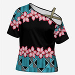 African Adenium Multiflorum Flowers Cross Shoulder Shirt with Kente Style