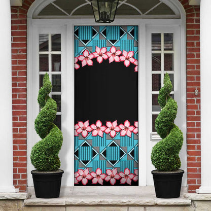 African Adenium Multiflorum Flowers Door Cover with Kente Style