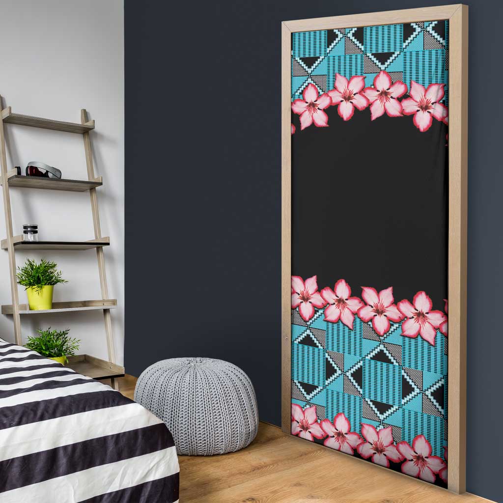 African Adenium Multiflorum Flowers Door Cover with Kente Style