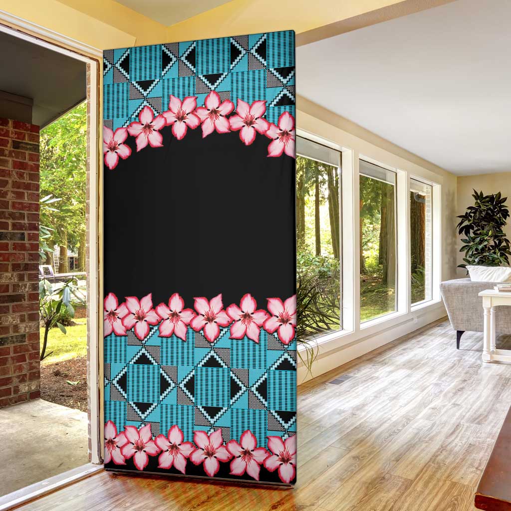 African Adenium Multiflorum Flowers Door Cover with Kente Style