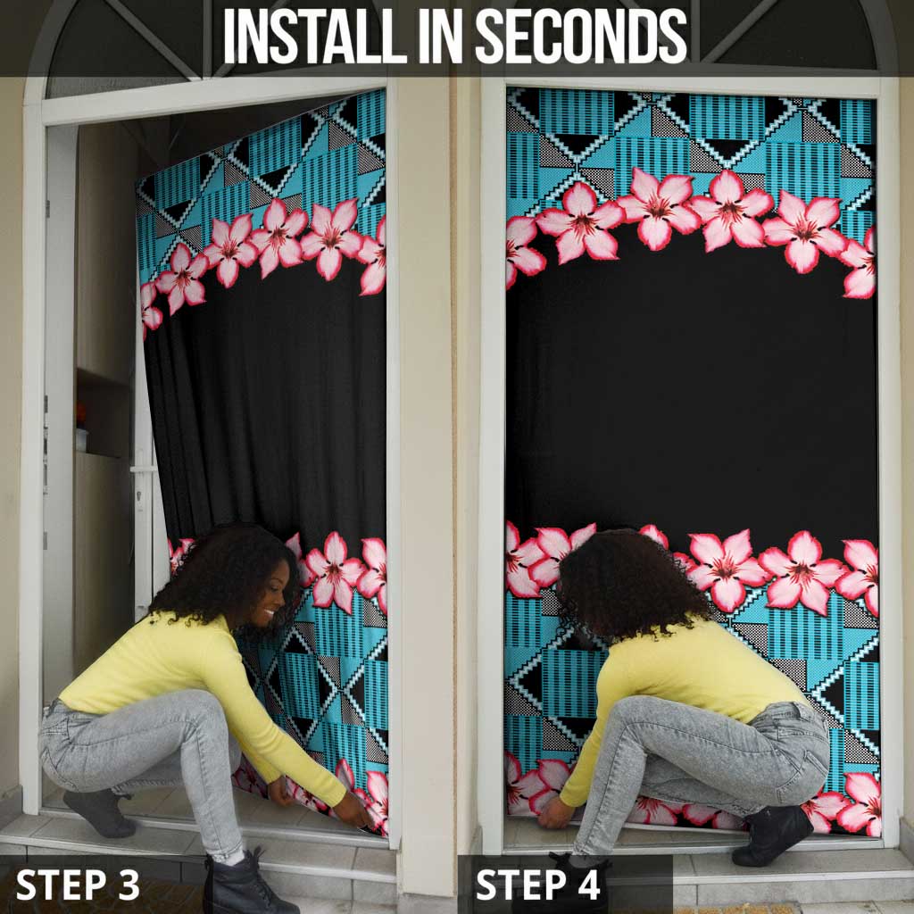 African Adenium Multiflorum Flowers Door Cover with Kente Style