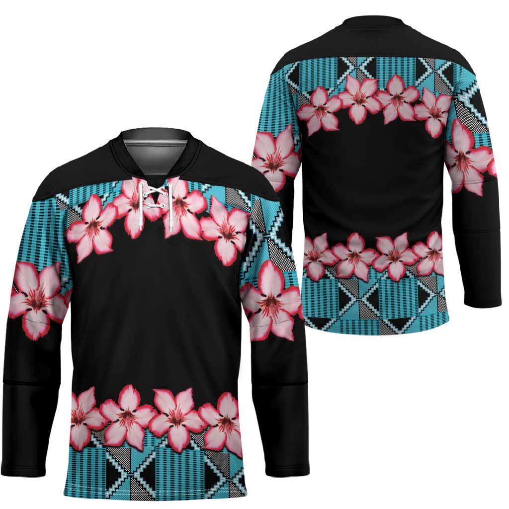 African Adenium Multiflorum Flowers Hockey Jersey with Kente Style