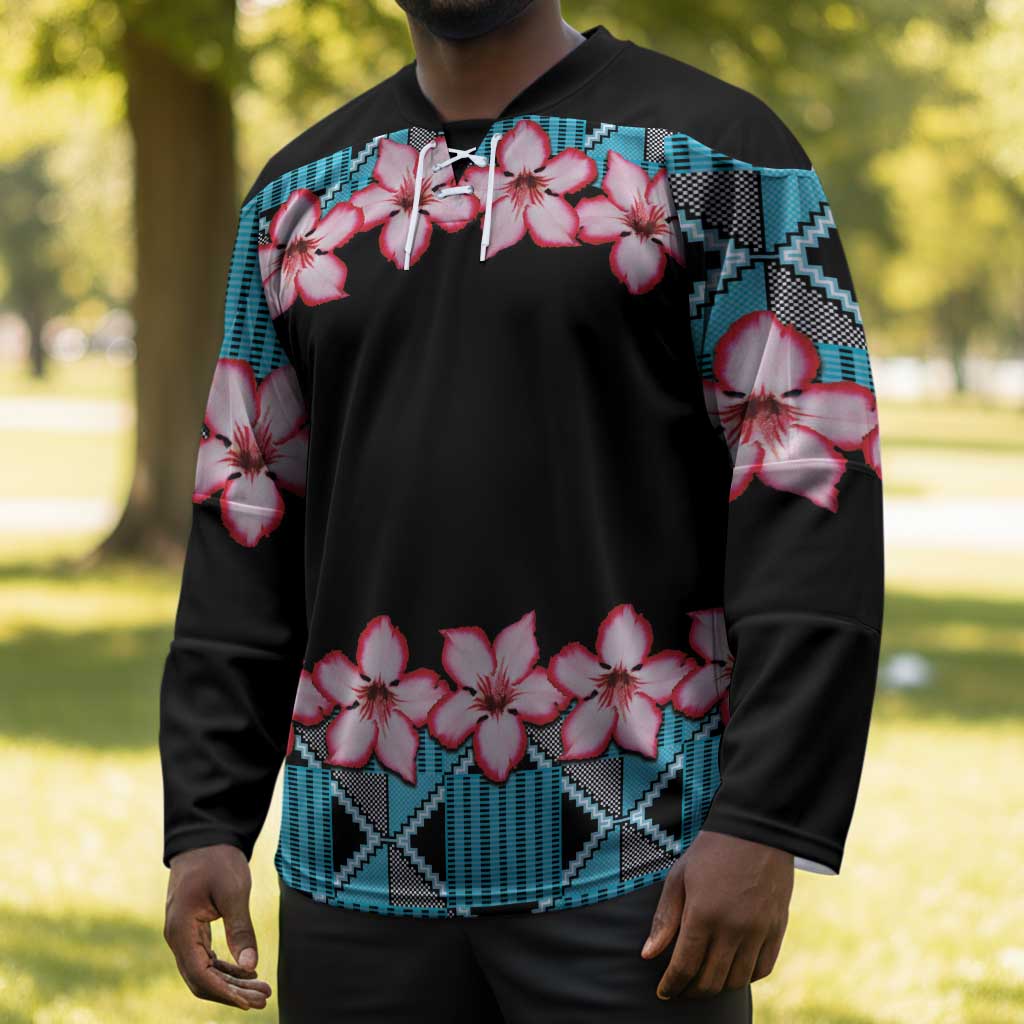 African Adenium Multiflorum Flowers Hockey Jersey with Kente Style