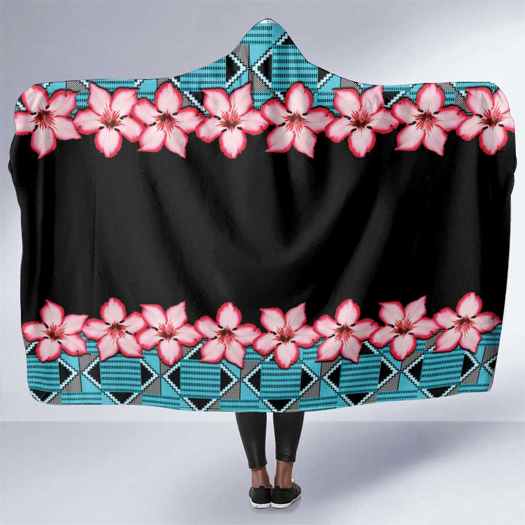 African Adenium Multiflorum Flowers Hooded Blanket with Kente Style