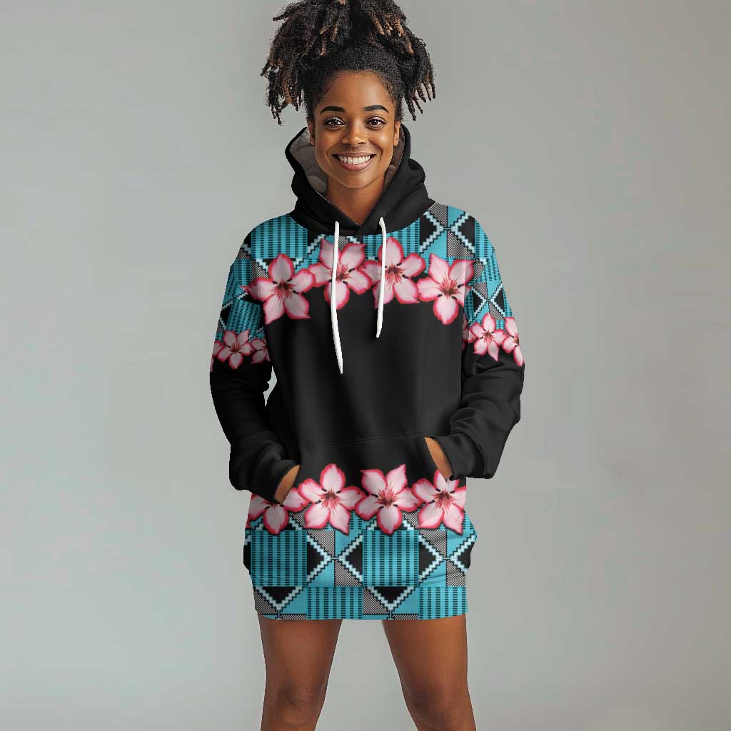 African Adenium Multiflorum Flowers Hoodie Dress with Kente Style