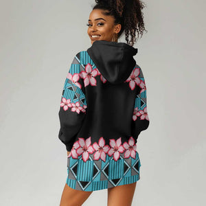 African Adenium Multiflorum Flowers Hoodie Dress with Kente Style