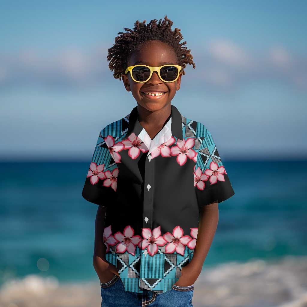 African Adenium Multiflorum Flowers Kid Hawaiian Shirt with Kente Style