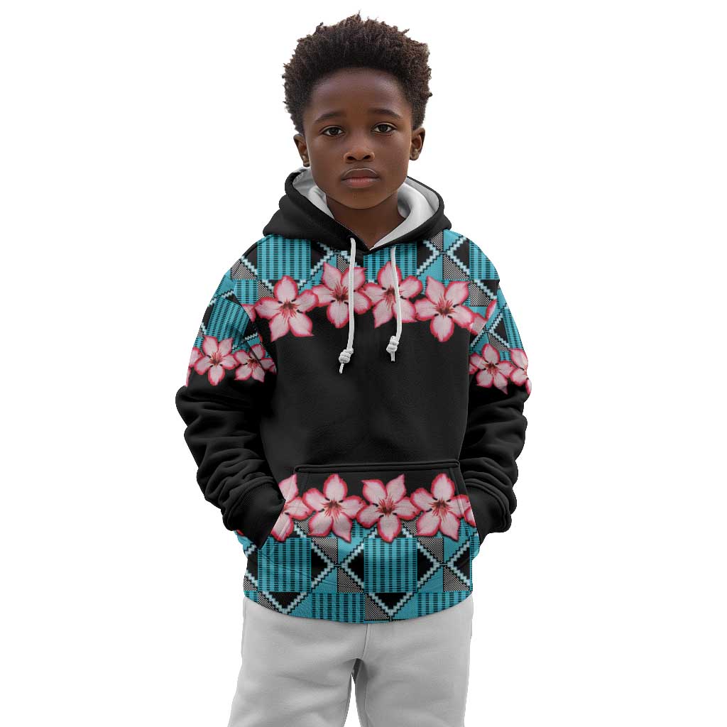 African Adenium Multiflorum Flowers Kid Hoodie with Kente Style