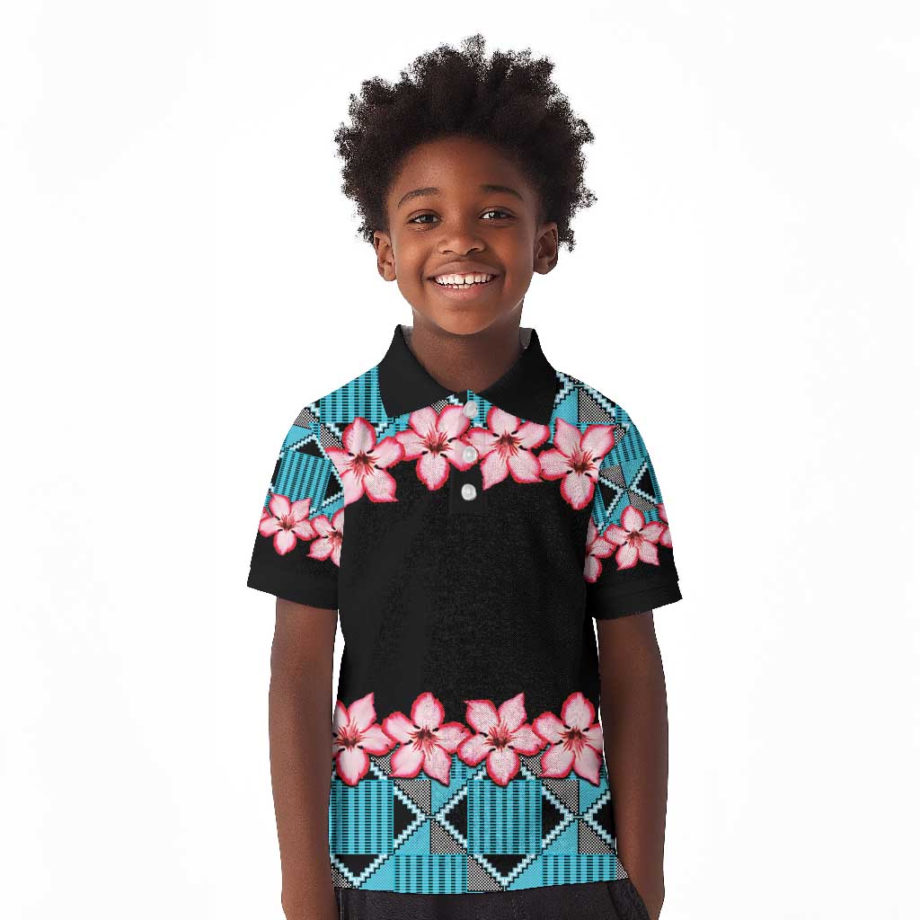 African Adenium Multiflorum Flowers Kid Polo Shirt with Kente Style