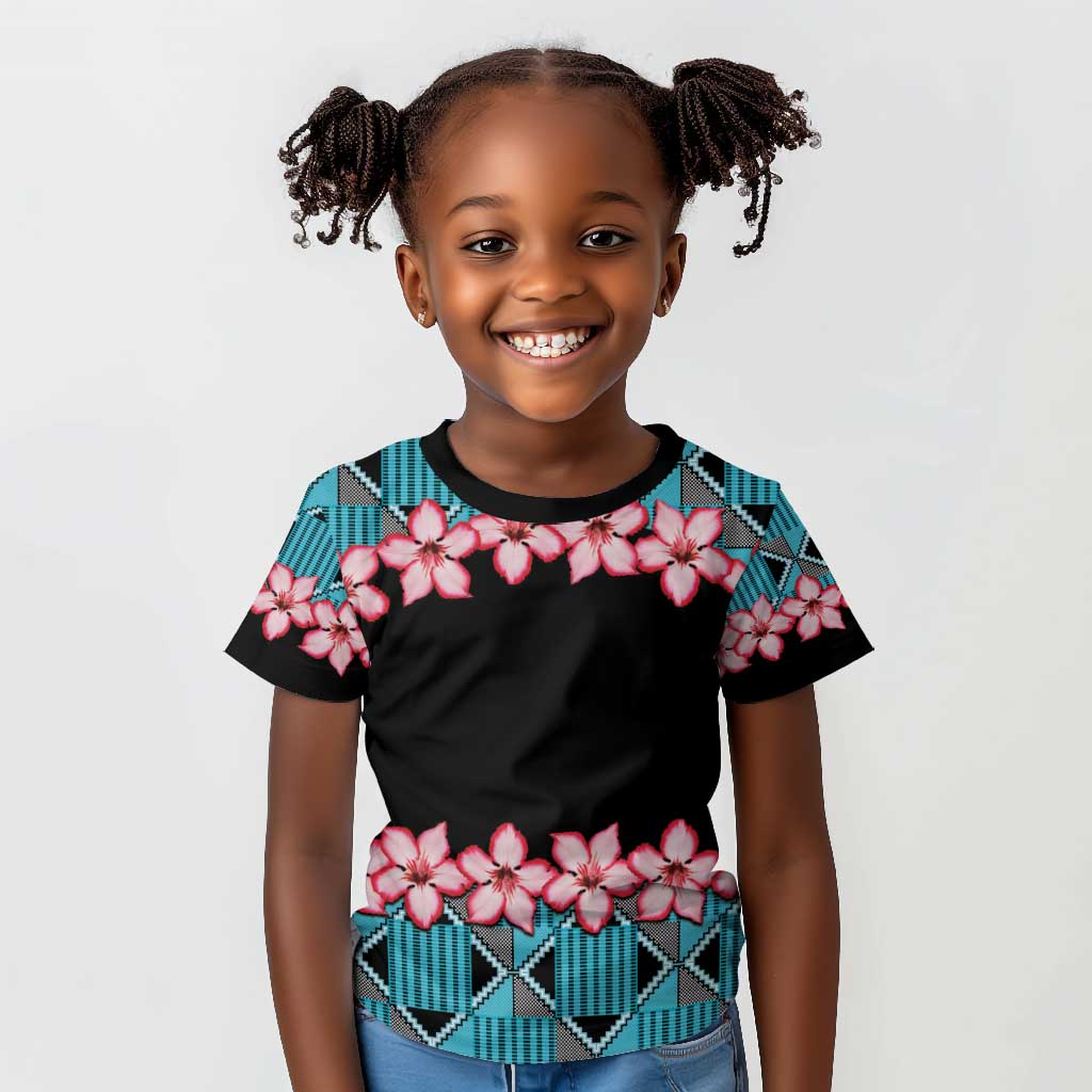 African Adenium Multiflorum Flowers Kid T shirt with Kente Style