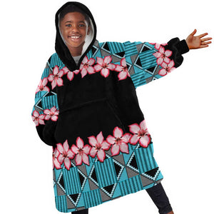 African Adenium Multiflorum Flowers Kid Wearable Blanket Hoodie with Kente Style