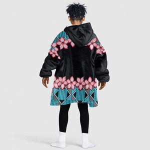 African Adenium Multiflorum Flowers Kid Wearable Blanket Hoodie with Kente Style