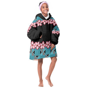 African Adenium Multiflorum Flowers Kid Wearable Blanket Hoodie with Kente Style