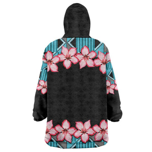 African Adenium Multiflorum Flowers Kid Wearable Blanket Hoodie with Kente Style