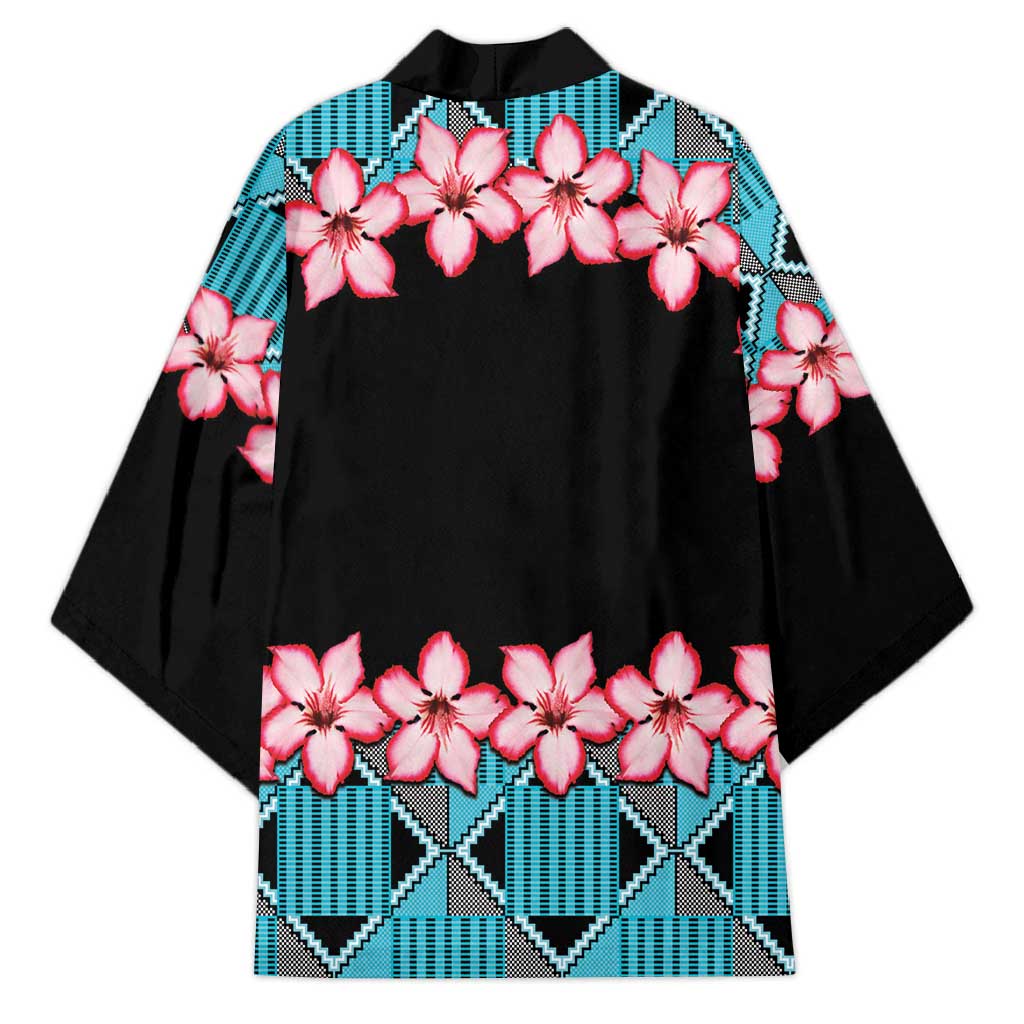 African Adenium Multiflorum Flowers Kimono with Kente Style