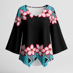 African Adenium Multiflorum Flowers Kimono Sleeve Blouse with Kente Style