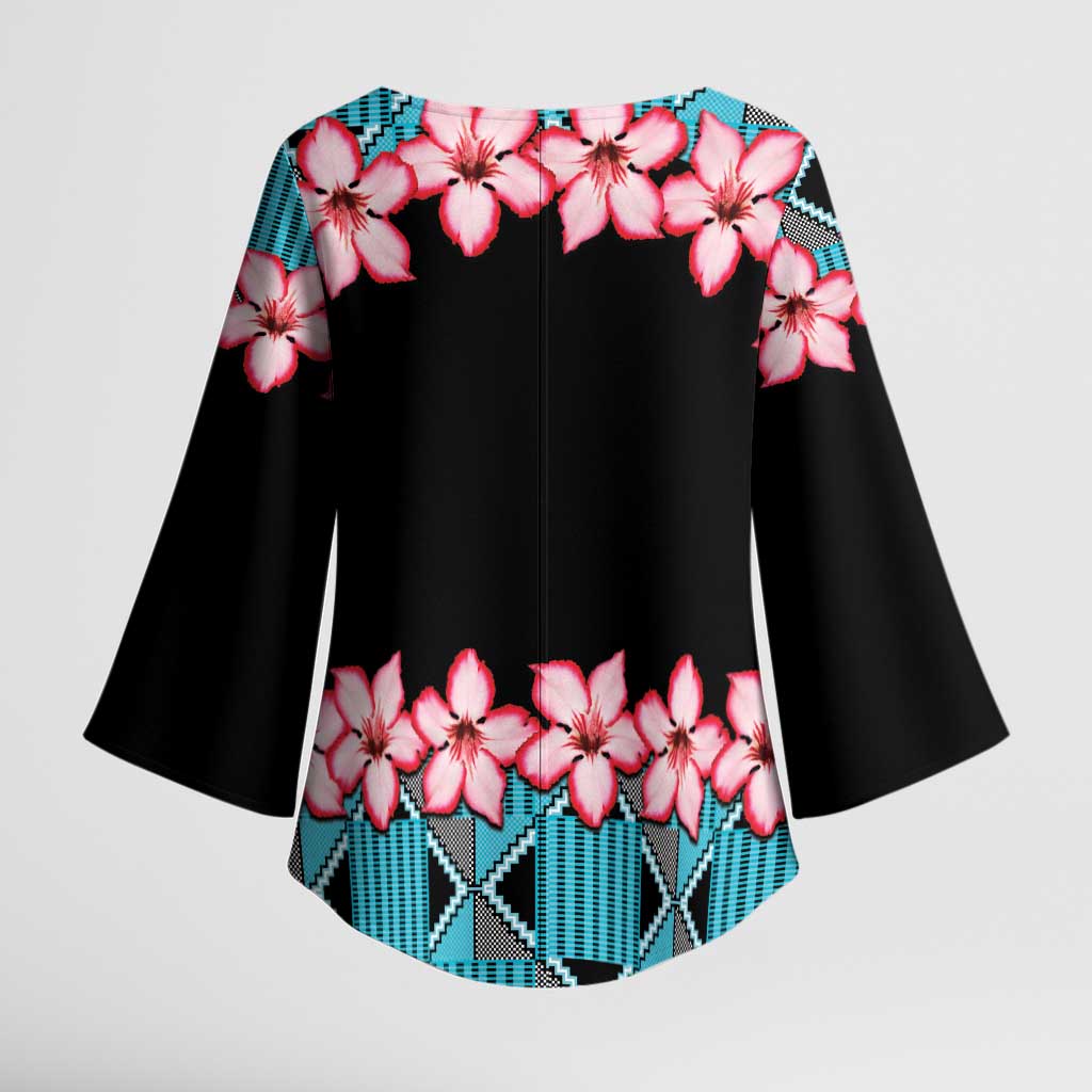 African Adenium Multiflorum Flowers Kimono Sleeve Blouse with Kente Style
