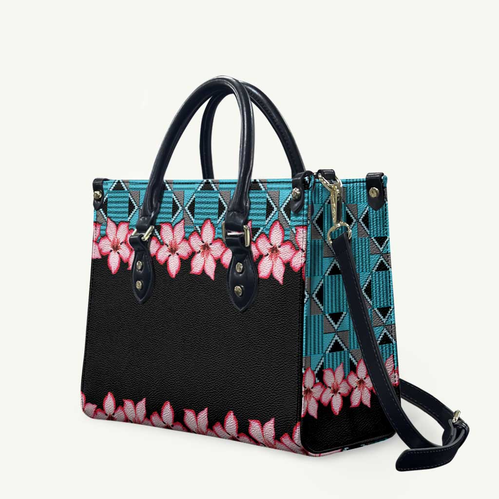 African Adenium Multiflorum Flowers Leather Bag with Kente Style